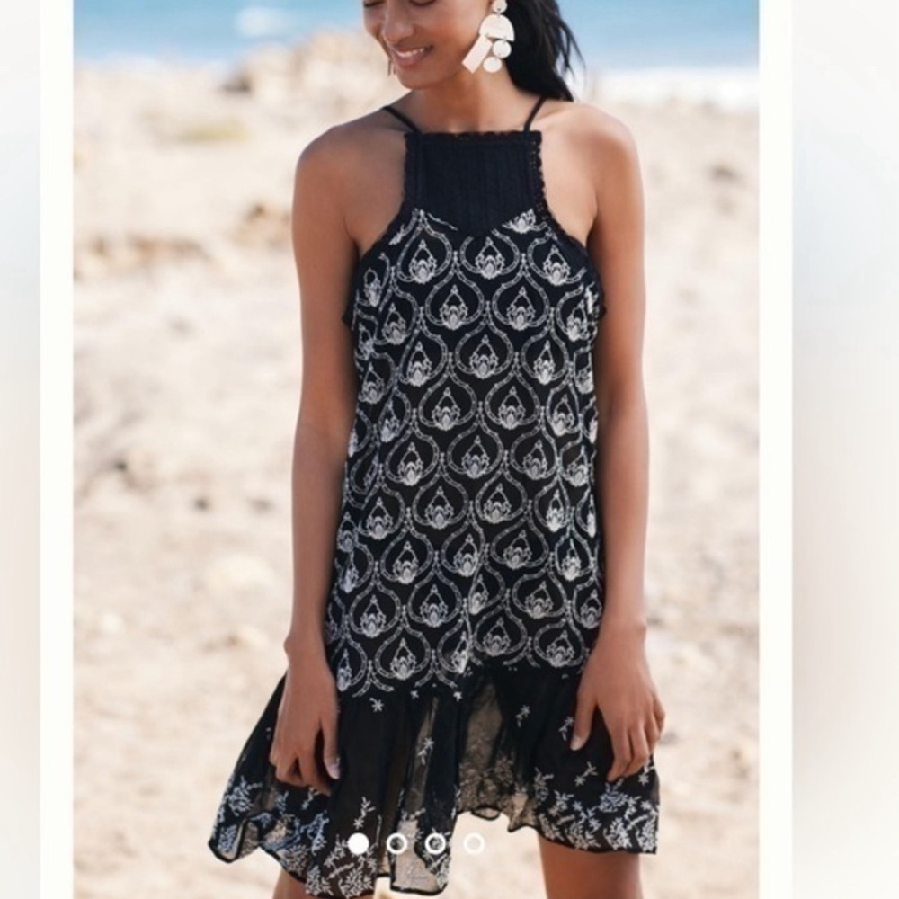 Anthropologie Sheer Embroidered Mini Dress Size Large
